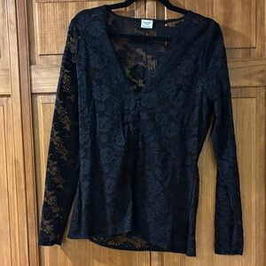 Abercrombie & Fitch Black Floral Lace Blouse Long Sleeve Size Large NWOT